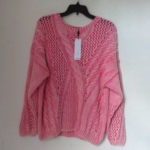 525 America Denim Wash Cable Acid Pink Pullover Sweater